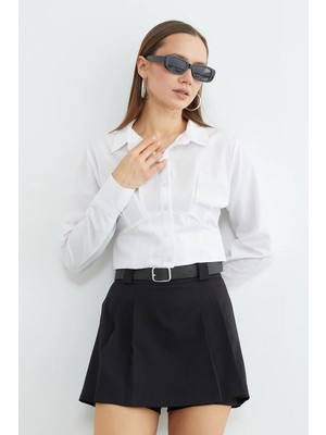 FullaModa Basic Korse Detaylı Crop Gömlek