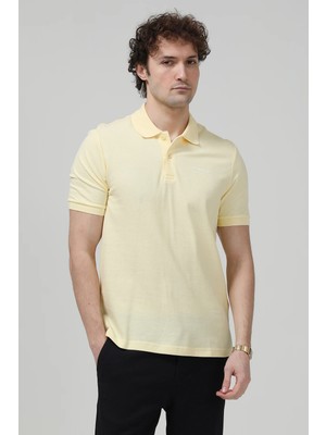 JB John Borners Erkek Polo Yaka Marka Baskılı %100 Pamuklu T-Shirt Sarı - 2061 - 2127