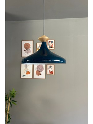 Allians Gece Mavisi Tekli Avize, Ahşap Başlık, Sarkıt, Salon ve Mutfak Için Şık Aydınlatma