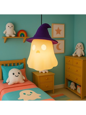Allians Sarkıt Hayalet Avize, Cadı Şapkalı 3D Gece Lambası, Çocuk Odası Dekoru