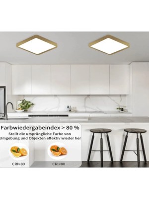 Allians 30X30 cm Büyük Kare Gold Tavan Aydınlatma, LED Armatür, Beyaz Işık