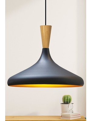 Allians Şık Siyah Ahşap Tekli Avize, Salon, Mutfak, Kafe ve Butik Mekanlar Için