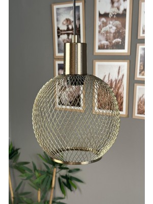 Allians Eskitme Metal Tel Örgü Fener Başlığı, Rustik E27 Sarkıt Avize