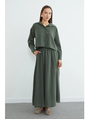 FullaModa Beli Lastikli Cepli Maxi Boy Etek