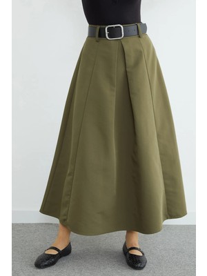 FullaModa Kemerli Pileli Maxi Boy Etek