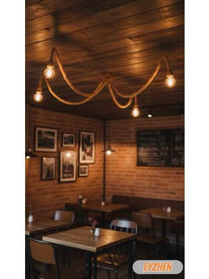 Allians El Yapımı Jüt Sarkıt Halat 4 Lü Ahtapot Avize, Ahşap ve Kafe Şıklığı