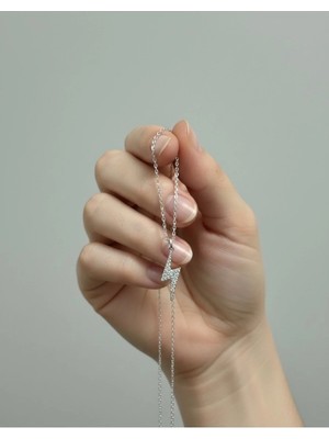 925 Ayar Gümüş Şimşek Desenli Kolye