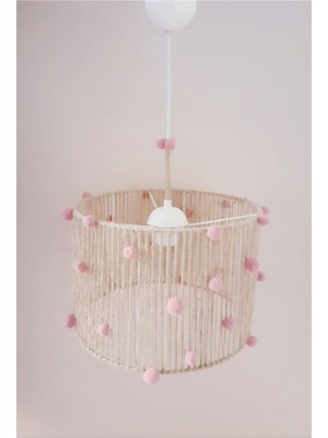 Allians Pembe Ponponlu Hasır Ip Sarkıt Avize, Bebek ve Çocuk Odası Dekoru