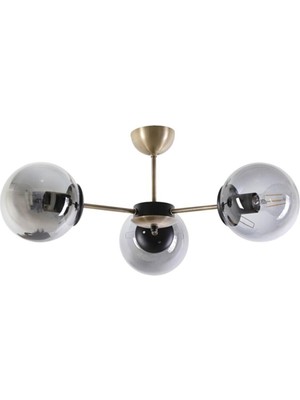 Allians Modern Füme Camlı Üçlü Gold-Siyah Avize, Şık ve Işıltılı Dekorasyon