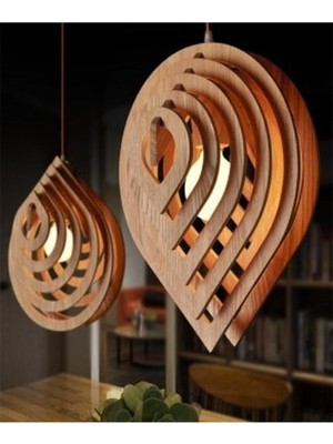 Allians Modern Tasarım Doğal Ahşap Mdf 3D Lazer Kesim Rustik Salon Avize