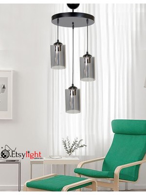 Allians Şık Siyah Cam Salon Sarkıt Avize, Modern ve Zarif Tasarım