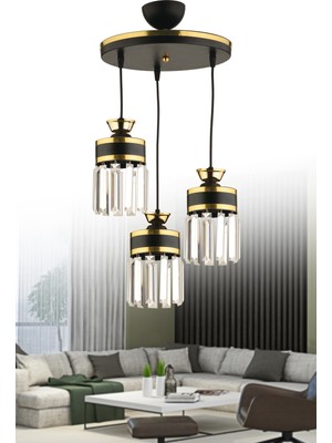 Allians Eylül 3'lü Sarkıt Kristal Taşlı Modern Lüks Salon Avizesi