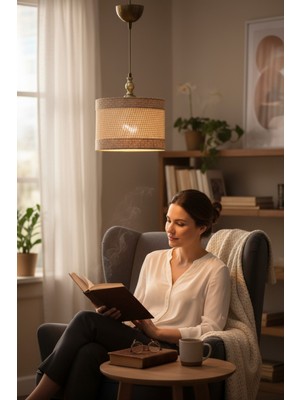 Allians Şık Kontrast Dokulu Silindir Avize, Rustik Hasır Örgü Tasarımı