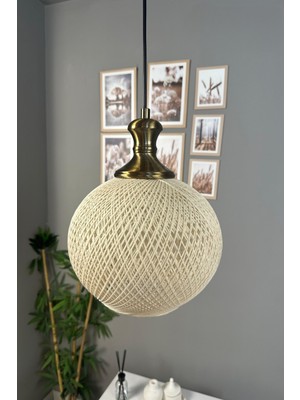 Allians El Yapımı Bohem Jüt Iplik Avize, Krem Renk, Eskitme Detay, Tekli Tasarım