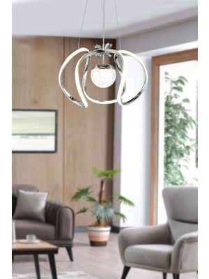 Allians Şık Modern Tekli Krom 3 Renk LED Sarkıt Avize