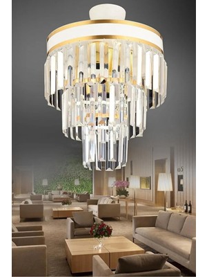 Allians Şeffaf Kristal Taşlı 4'lü Aydınlatma Avizesi, Modern ve Şık Tasarım