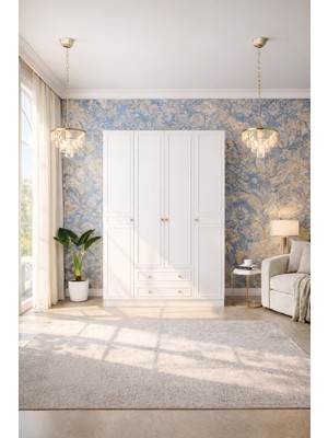 Erva 4 Kapak 2 Çekmeceli Çıtalı Country Gardırop