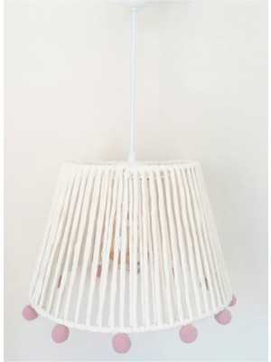 Allians Ekru Makrome Ip Sargılı Pembe Ponponlu Bebek ve Çocuk Odası Avize