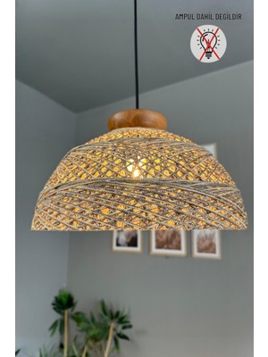 Allians El Yapımı Bohem Jüt ve Ahşap Tabaklı Tekli Avize