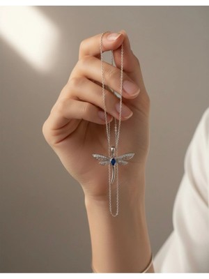 925 Ayar Gümüş Yusufçuk Taşlı Kolye