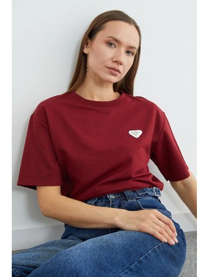 FullaModa Metal Aksesuarlı Bisiklet Yaka Tişört