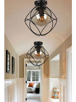 Allians Şık Siyah-Bal Camlı Tekli Tavan Avize, Modern ve Zarif Aydınlatma