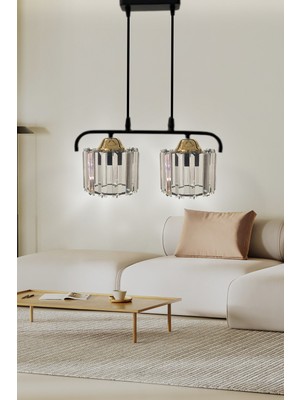 Allians Elmas 2'li Gold Kristal Taşlı Lüx Sarkıt Avize, Şık ve Parlak Aydınlatma