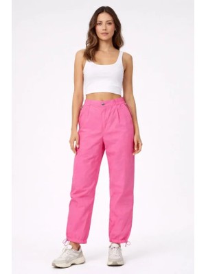 Tiana Paraşüt Kumaş Pantolon Bel ve Paça Ayarlanabilir Lastikli Spor Pantolon - Pembe