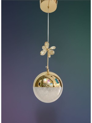 Allians Şık Yıldız Esintili Gold Model 3 Renkli Kristal Taşlı LED Sarkıt Avize