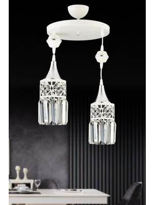 Allians Beyaz Krom Kristal Taşlı Sarkıt Avize, Şık ve Modern Dekorasyon Içi