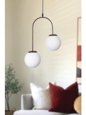 Allians Modern Kahverengi ve Beyaz Cam Sarkıt Avize Çiftli Set