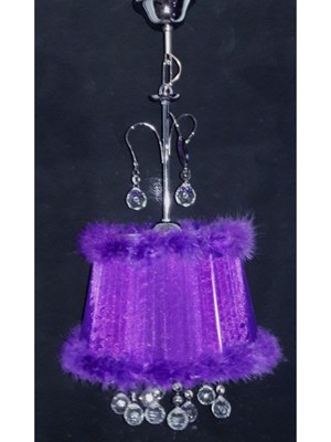 Allians Mor Tüylü Taşlı Avize, Yatak Odası Için Şık Metal Askı Aparatlı