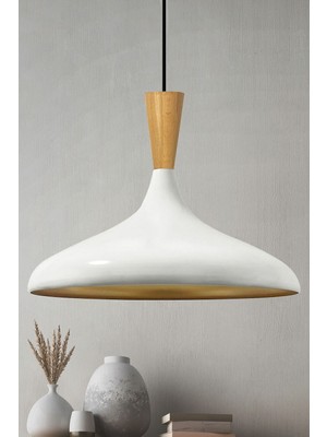 Allians Beyaz Ahşap Huni Sarkıt Avize, Salon, Mutfak, Cafe, Butik Aydınlatma