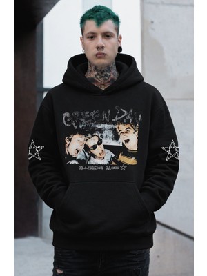 Fuddy Moda Unisex Basket Case Green Day Kol Baskılı Kapüşonlu Sweatshirt, Oversize Rock Band Temalı Hoodie
