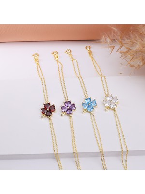 Doğum Taşlı Yonca Bileklik – Şans ve Zarafetin Simgesi