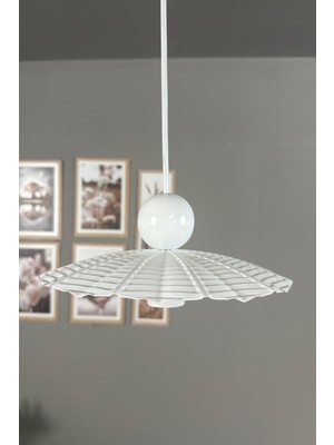 Allians Modern Beyaz Metal Avize, Boncuk Detaylı, Sarkıt Aydınlatma, Rustik Tarz