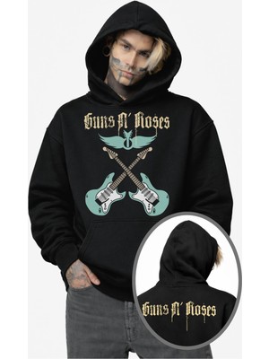 Fuddy Moda Unisex Guns N Roses Ense Baskılı Kapüşonlu Sweatshirt, Oversize Rock Band Temalı Hoodie