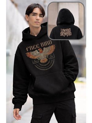 Fuddy Moda Unisex Lynyrd Skynyrd Free Bird Ense Baskılı Kapüşonlu Sweatshirt, Oversize Rock Band Temalı Hoodie