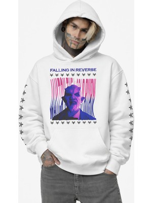 Fuddy Moda Unisex Falling In Reverse Kol Baskılı Kapüşonlu Sweatshirt, Oversize Rock Band Temalı Hoodie
