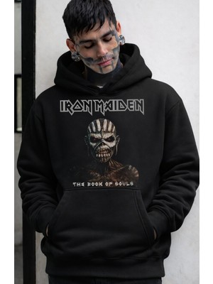 Fuddy Moda Unisex Oversize Iron Maiden The Book Of Souls Baskılı Kapüşonlu Rock Band Sweatshirt
