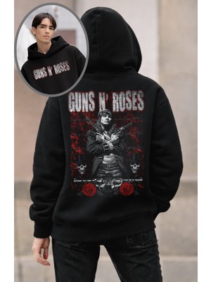 Fuddy Moda Unisex Guns N Roses Sırt Baskılı Kapüşonlu Sweatshirt, Oversize Rock Band Temalı Hoodie