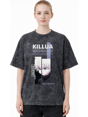 Sevbano Hunter x Hunter Killua Zoldyck Anime Baskılı Unisex Oversize Eskitme Yıkamalı Tişört