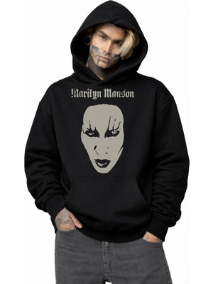 Fuddy Moda Unisex Marilyn Manson Baskılı Kapüşonlu Sweatshirt, Oversize Rock Band Temalı Hoodie