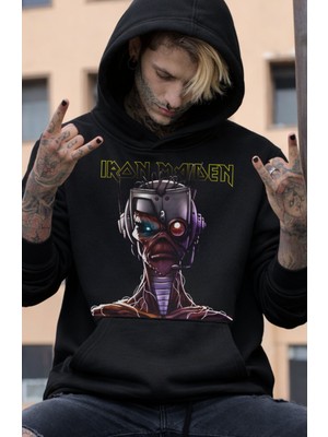 Fuddy Moda Unisex Iron Maiden Baskılı Kapüşonlu Sweatshirt, Oversize Rock Band Temalı Hoodie