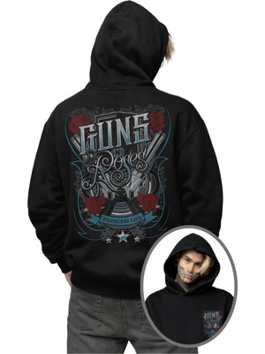 Fuddy Moda Unisex Oversize Guns N Roses Reckless Life Sırt Baskılı Kapüşonlu Sweatshirt
