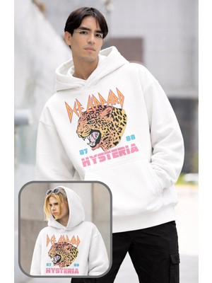 Fuddy Moda Unisex Oversize Def Leppard Hysteria 87 88 Baskılı Kapüşonlu Rock Band Sweatshirt