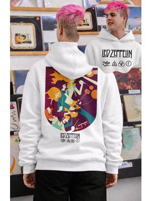 Fuddy Moda Unisex LED Zeppelin Sırt Baskılı Kapüşonlu Sweatshirt, Oversize Rock Band Temalı Hoodie