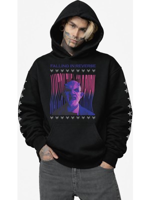 Fuddy Moda Unisex Falling In Reverse Kol Baskılı Kapüşonlu Sweatshirt, Oversize Rock Band Temalı Hoodie