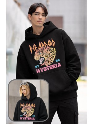 Fuddy Moda Unisex Oversize Def Leppard Hysteria 87 88 Baskılı Kapüşonlu Rock Band Sweatshirt