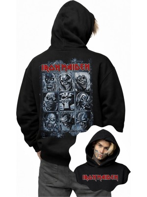 Fuddy Moda Unisex Oversize Iron Maiden Sırt Baskılı Kapüşonlu Sweatshirt